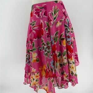 Lauren Ralph Lauren Pink Floral 100% Silk Handkerchief Skirt Size 6P